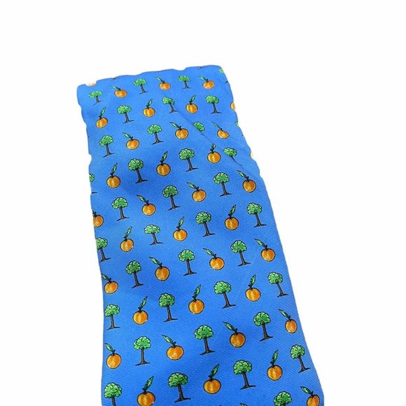 Men's Silk Neck Tie Blue w/Peach Trees & Peaches - Picture 3 of 6